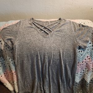 Active USA Gray Crisscross Knit Top